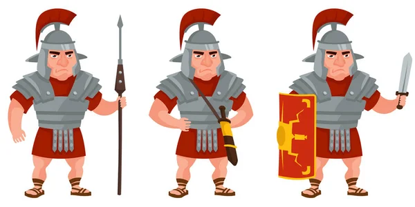 Guerrero Romano Diferentes Poses Personaje Masculino Estilo Dibujos Animados — Vector de stock