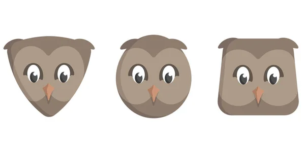 Conjunto Corujas Dos Desenhos Animados Diferentes Formas Cabeças Animais — Vetor de Stock