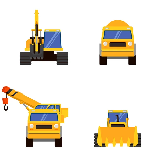 Différents Types Machinerie Lourde Vue Face Véhicules Pour Exécution Travaux — Image vectorielle