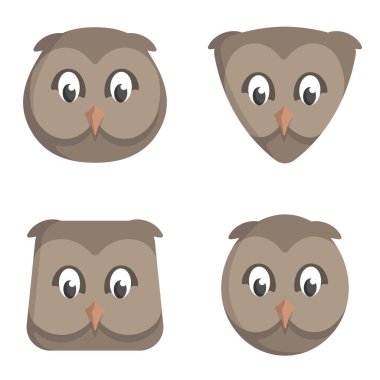 Çizgi film baykuşları. Hayvan kafalarının farklı şekilleri..