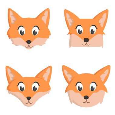 Çizgi film tilkileri. Hayvan kafalarının farklı şekilleri..