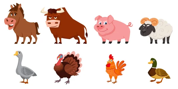 Set Male Animals Side View Farm Animals Cartoon Style — Stock Vector
