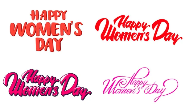 Happy Women Day Briefmarkensammlung Handgezeichnete Kalligraphie Verschiedenen Stilen — Stockvektor