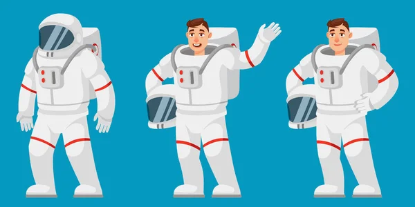 Astronauta Diferentes Poses Hombre Estilo Dibujos Animados — Archivo Imágenes Vectoriales