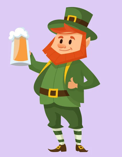 Leprechaun holding mug of beer. — Stock Vector