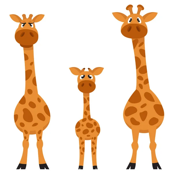 Giraffe Family Front View African Animals Cartoon Style — Stock Vector