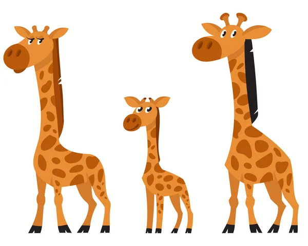 Giraffe Family Three Quarter View African Animals Cartoon Style — Stock Vector