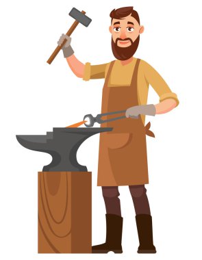  Demirci örse vuruyor. Çizgi film tarzında bir erkek..