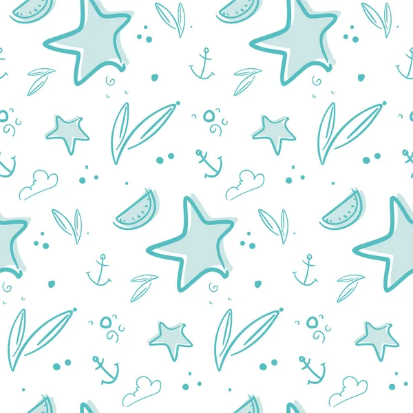 Yıldızlı ve çapalı kusursuz desen. Karalama tarzında yaz dokusu.