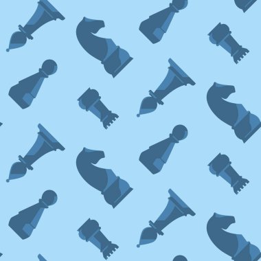 Mavi satranç taşlarıyla kusursuz desen. Düz biçimli satranç elementleriyle doku.