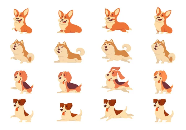 Juego de perros en diferentes poses. — Archivo Imágenes Vectoriales