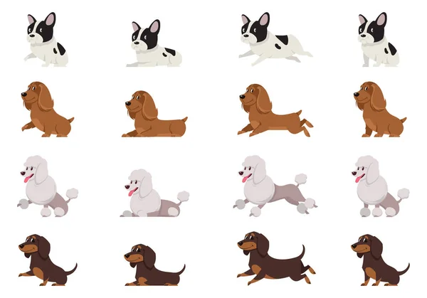 Juego de perros en diferentes poses. — Vector de stock