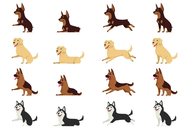 Juego de perros en diferentes poses. — Vector de stock