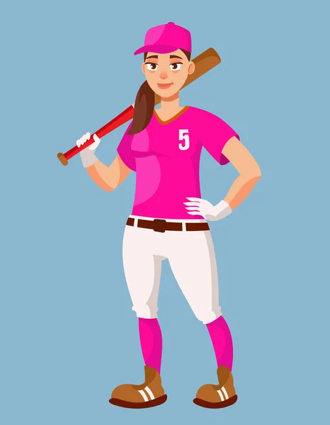 Jugadora de béisbol femenina. — Vector de stock