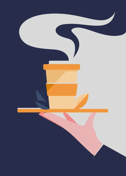 Tepside Bir Fincan Kahve Olan Poster Şablonu Kahvaltı Kavramı Sanatı — Stok Vektör