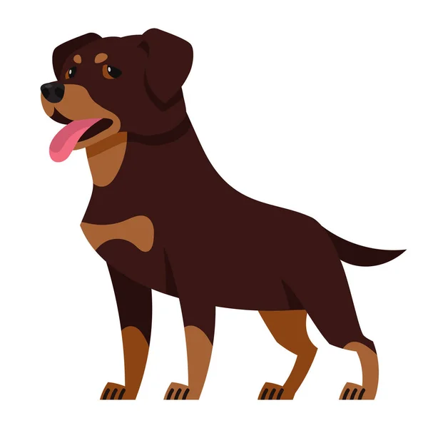 Standing Rottweiler Side View Beautiful Pet Cartoon Style — Stock Vector