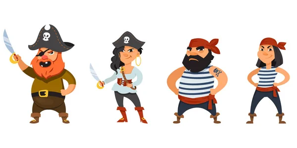 Piratas Machos Hembras Con Las Manos Cinturón Personajes Divertidos Estilo — Vector de stock