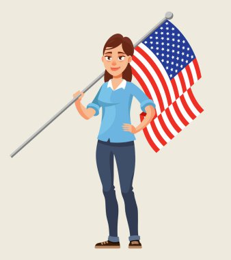 Omzunda Amerikan bayrağı taşıyan bir kadın..