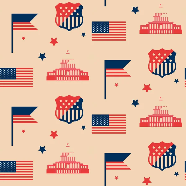 Бесшовный рисунок с американским флагом и Капитолием США — стоковый вектор
