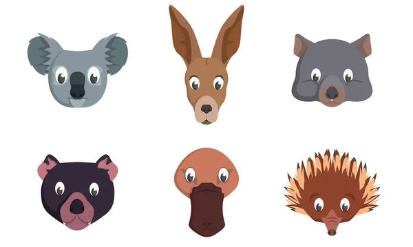 Set of australian animal heads. — Stock Vector