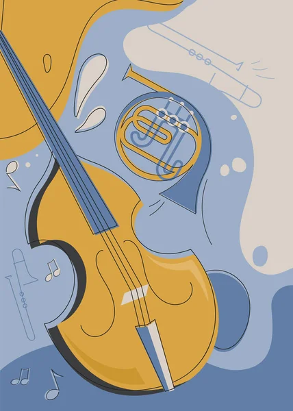 带有小提琴和法国号角的海报模板. — 图库矢量图片