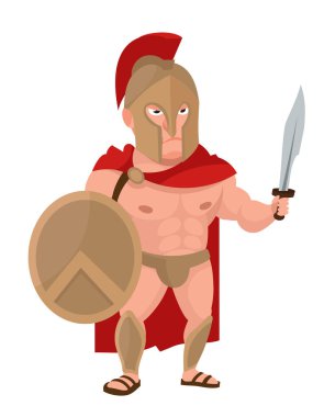 Kalkanı ve kılıcı olan Spartalı bir savaşçı..