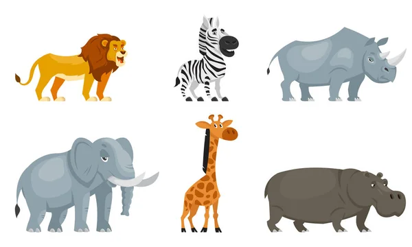 Set of african animals three quarter view. — Stock Vector