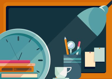 Pano, masa lambası ve saati olan pankart şablonu.