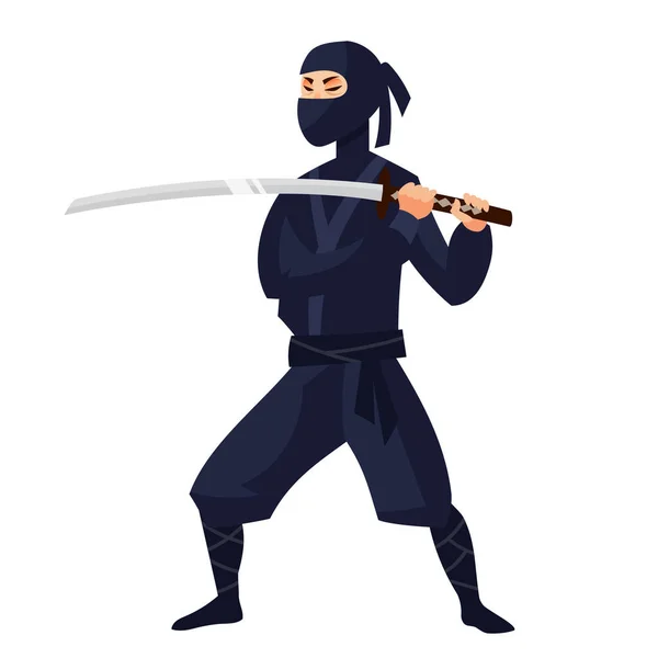 Ninja in attacking position. — Stock Vector