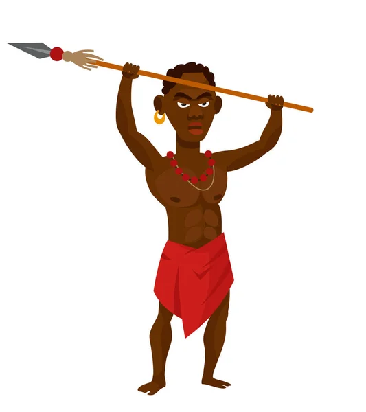 Afrikaanse stamstrijder met speer over zijn hoofd — Stockvector