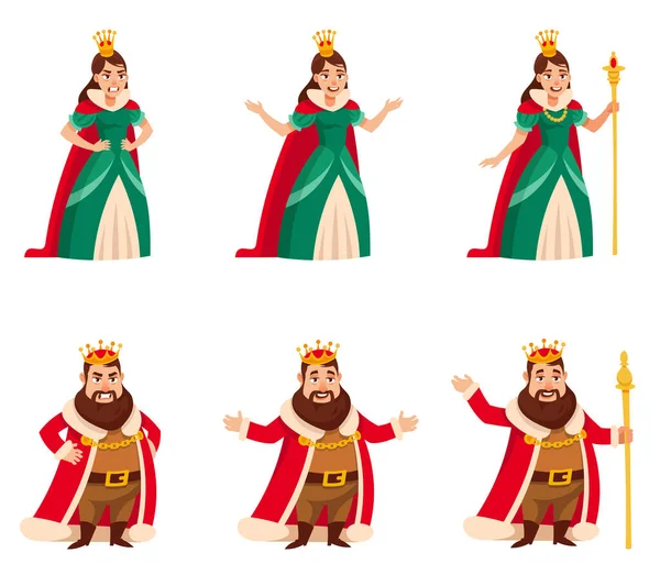 Rey Quin Diferentes Poses Personajes Reales Estilo Dibujos Animados — Vector de stock