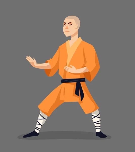 Shaolin monk in attacking position. — Stock Vector