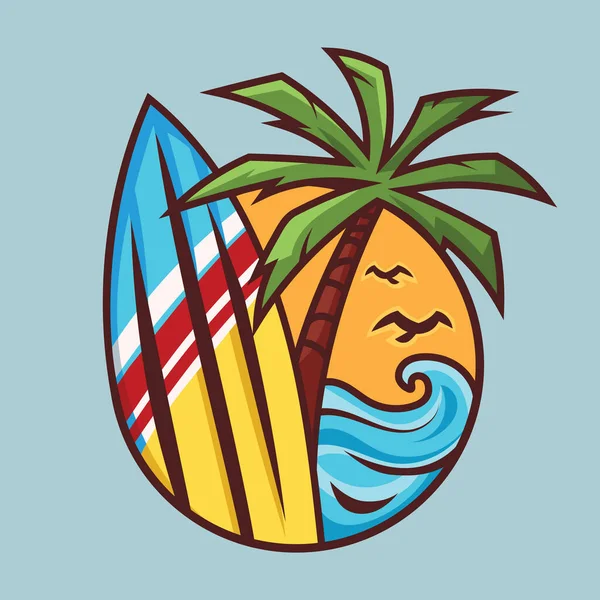 Tabla de surf con palmera. — Vector de stock