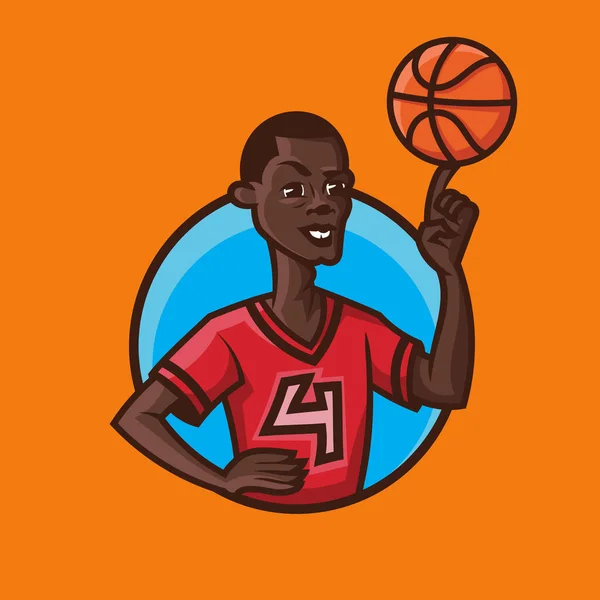 Muž Který Točí Koulí Prstu Basketbalový Koncept Umění Kresleném Stylu — Stockový vektor