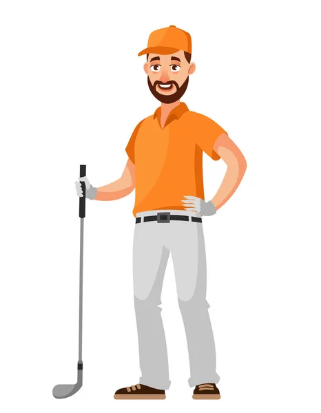 Golfer Mit Schläger Männliche Person Cartoon Stil — Stockvektor