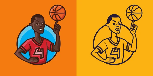 Mann Dreht Ball Auf Finger Verschiedenen Stilen Basketball Konzeptkunst — Stockvektor