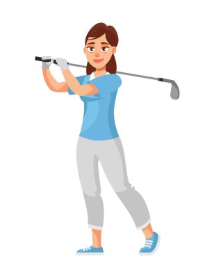 Kadın golfçü sopayla vuruyor..