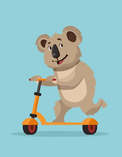 Koala paardrijden scooter. — Stockvector