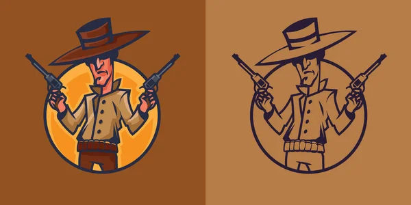 Cowboy holding revolvers in different styles. — Stock Vector