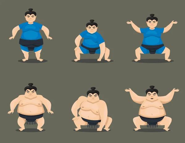 Set of sumo wrestlers in different poses. — Stock Vector