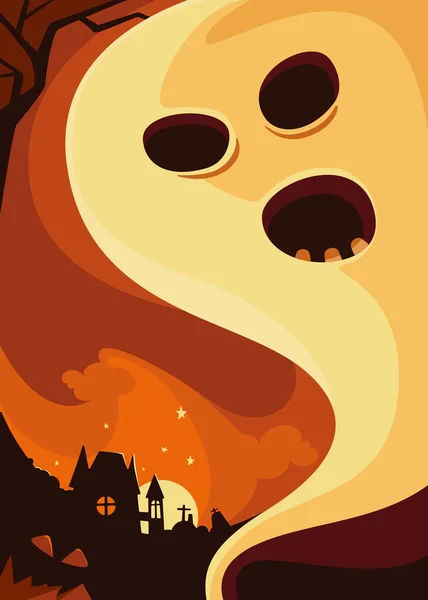 Poster dengan hantu di latar belakang kastil. - Stok Vektor