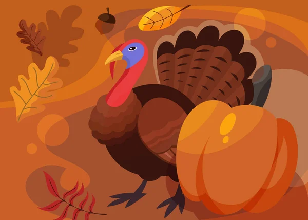 Banner con pavo y calabaza. — Vector de stock