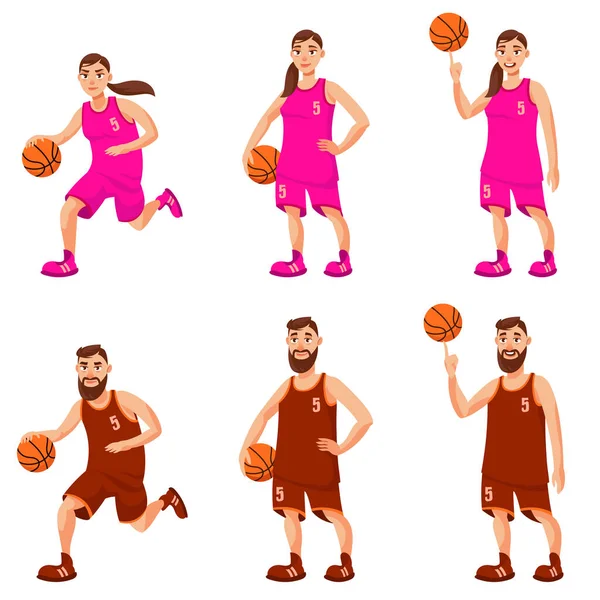 Mužské a ženské basketbalové hráče. — Stockový vektor