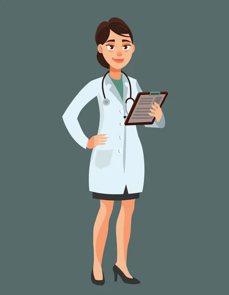 Женщина-врач держит бумажную табличку. — стоковый вектор