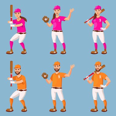 Erkek ve kadın beyzbol oyuncuları.