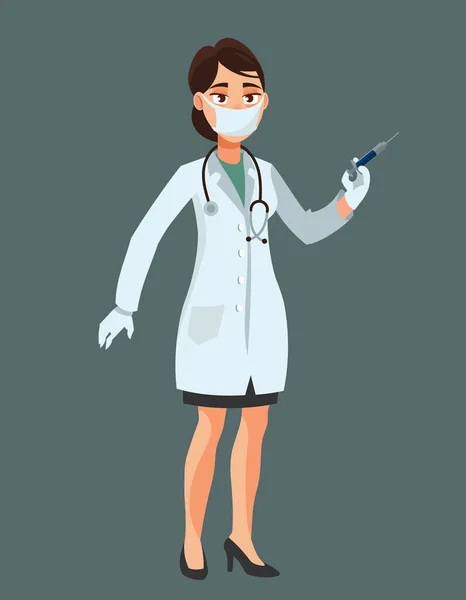 Kvinnlig läkare som håller sprutan. — Stock vektor