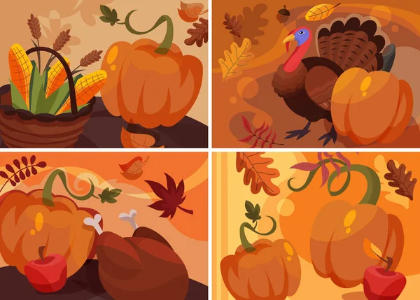 Set di striscioni del Ringraziamento in stile cartone animato. — Vettoriale Stock