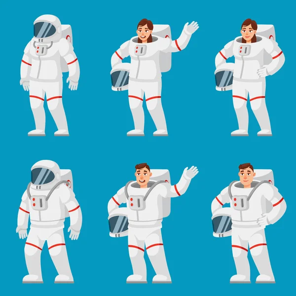 Conjunto de astronautas en diferentes poses. — Archivo Imágenes Vectoriales