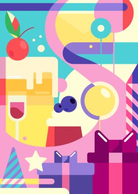 Mutlu yıllar düz stil posterleri..