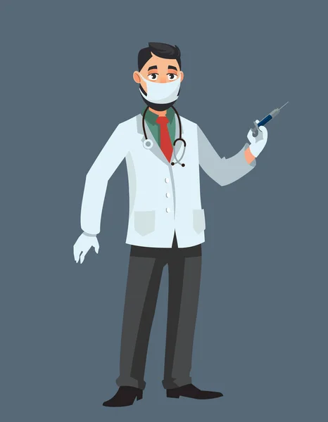 Doctor holding syringe. — Stock Vector